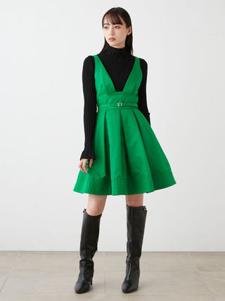 Taffeta Trendy Layered Mini Dress in green, Luxury Women's Dresses at SNIDEL USA.