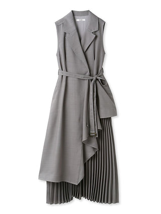 Asymmetrical Sleeveless Pleated Trench Dress in Charcoal Gray, Luxury Women's Dresses at SNIDEL USA.