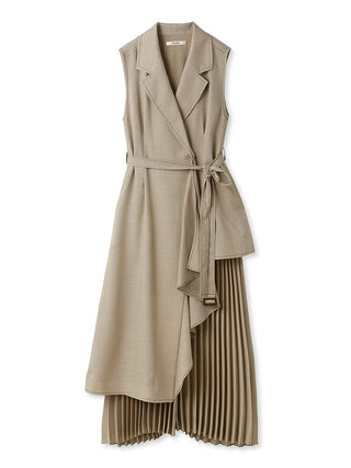 Asymmetrical Sleeveless Pleated Trench Dress in Pink Beige, Luxury Women's Dresses at SNIDEL USA.
