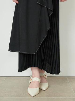 Asymmetrical Sleeveless Pleated Trench Dress in Black, Luxury Women's Dresses at SNIDEL USA.