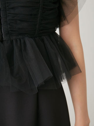Tulle Bolero Maxi Dress in Black, Luxury Women's Dresses at SNIDEL USA.