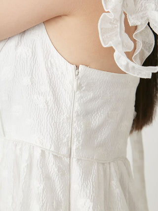 Jacquard Floral Bow Tie Midi Dress in White, Luxury Women's Dresses at SNIDEL USA.