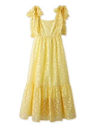 Jacquard Floral Bow Tie Midi Dress in Yellow, Luxury Women's Dresses at SNIDEL USA.