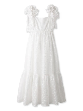 Jacquard Floral Bow Tie Midi Dress in White, Luxury Women's Dresses at SNIDEL USA.