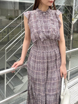Sustainable Sleeveless Plaid Maxi Dress in Mocha, a Luxury Women's Dresses at SNIDEL USA