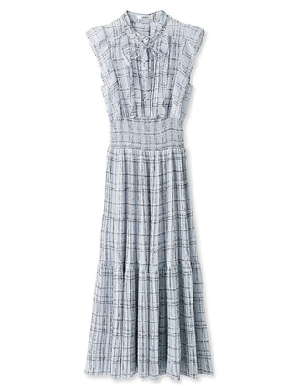Sustainable Sleeveless Plaid Maxi Dress in Light Blue, a Luxury Women's Dresses at SNIDEL USA