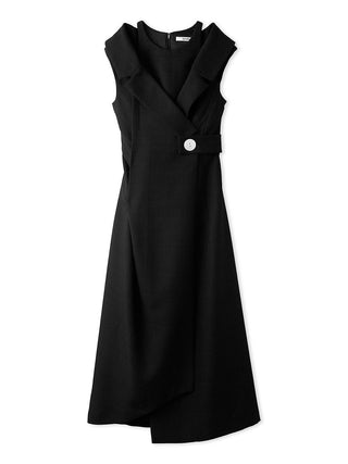 Sleeveless Asymmetrical Wrap Midi Dress in Black at Luxury Women's Dresses at SNIDEL USA
