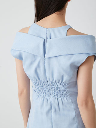 Sleeveless Asymmetrical Wrap Midi Dress in Light Blue at Luxury Women's Dresses at SNIDEL USA
