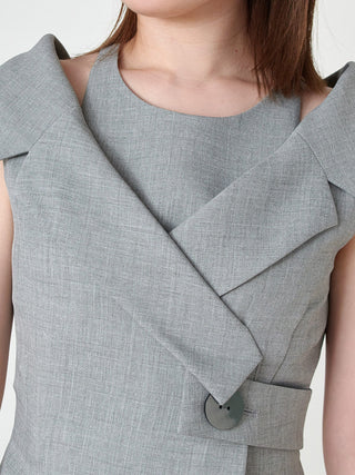 Sleeveless Asymmetrical Wrap Midi Dress in Gray at Luxury Women's Dresses at SNIDEL USA