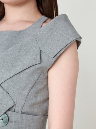 Sleeveless Asymmetrical Wrap Midi Dress in Gray at Luxury Women's Dresses at SNIDEL USA