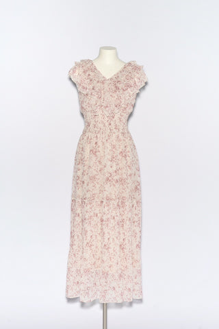 Sustainable Ruffle Smocked Maxi Dress in PINK BEIGE, Luxury Women's Dresses at SNIDEL USA.