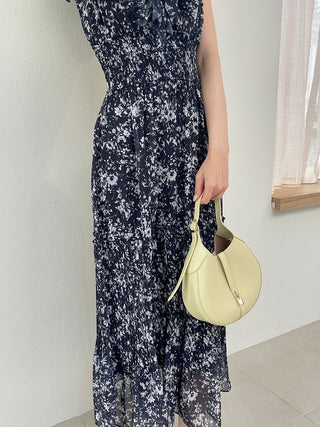 Sustainable Ruffle Smocked Maxi Dress in NAVY, Luxury Women's Dresses at SNIDEL USA.