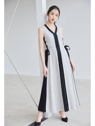 Elegant Pleated Side-Tie Maxi Dress in Mix at Luxury Women's Dresses at SNIDEL USA