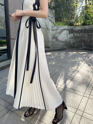 Elegant Pleated Side-Tie Maxi Dress in Ivory at Luxury Women's Dresses at SNIDEL USA