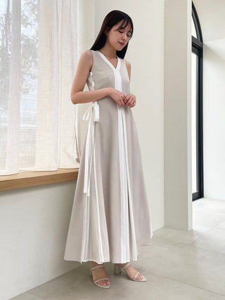 Elegant Pleated Side-Tie Maxi Dress in Beige at Luxury Women's Dresses at SNIDEL USA