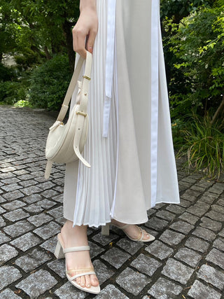 Elegant Pleated Side-Tie Maxi Dress in Beige at Luxury Women's Dresses at SNIDEL USA