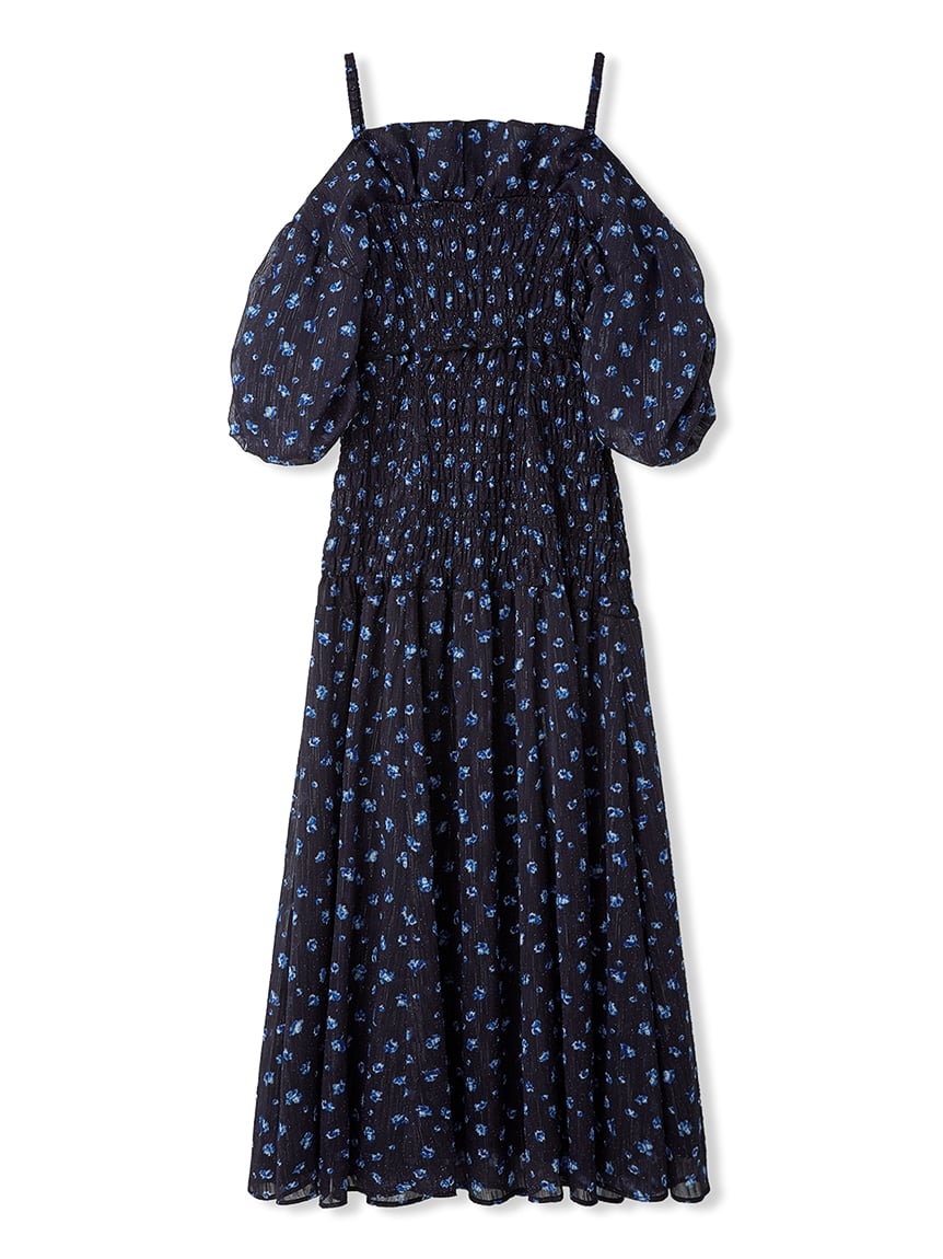 Off-Shoulder Smocked Puff Sleeve Maxi Dress SNIDEL Off-Shoulder Smocked Puff Sleeve Maxi Dress SNIDEL