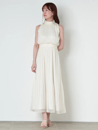 Chiffon Sleeveless Pleated Maxi Dress in IVORY, Luxury Women's Dresses at SNIDEL USA.