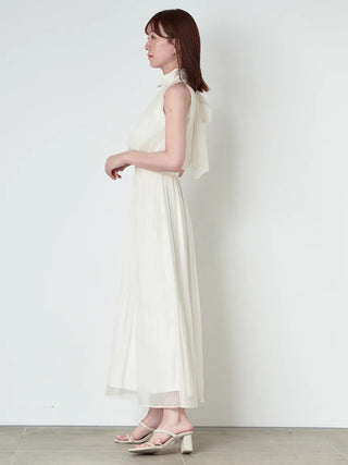 Chiffon Sleeveless Pleated Maxi Dress in IVORY, Luxury Women's Dresses at SNIDEL USA.