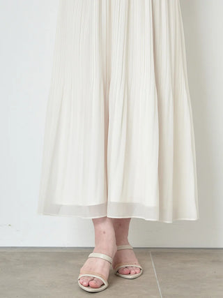 Chiffon Sleeveless Pleated Maxi Dress in IVORY, Luxury Women's Dresses at SNIDEL USA.