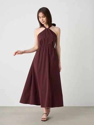 Halter Neck Maxi Dress in BORDEAUX, Luxury Women's Dresses at SNIDEL USA.