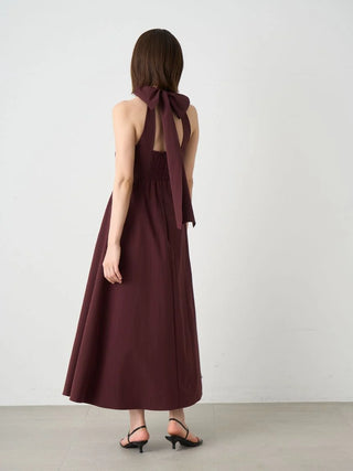 Halter Neck Maxi Dress in BORDEAUX, Luxury Women's Dresses at SNIDEL USA.