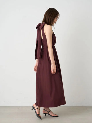 Halter Neck Maxi Dress in BORDEAUX, Luxury Women's Dresses at SNIDEL USA.