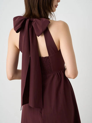 Halter Neck Maxi Dress in BORDEAUX, Luxury Women's Dresses at SNIDEL USA.