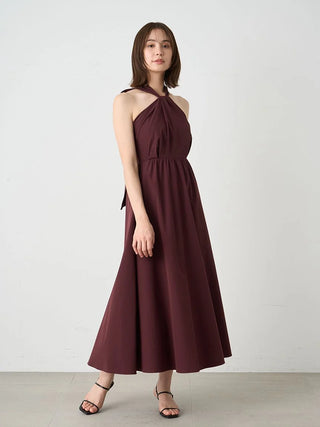 Halter Neck Maxi Dress in BORDEAUX, Luxury Women's Dresses at SNIDEL USA.