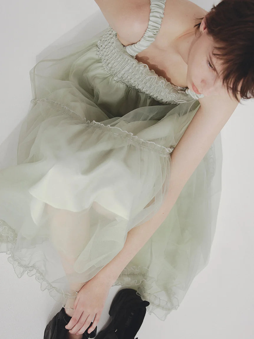 Smocked Tiered Maxi Dress with Ruffle Straps – SNIDEL Smocked Tiered Maxi Dress with Ruffle Straps – SNIDEL