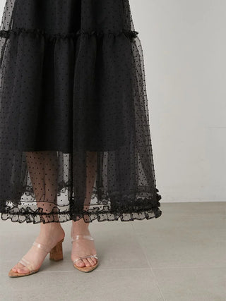 Smocked Tiered Maxi Dress with Ruffle Straps in BLACK, Luxury Women's Dresses at SNIDEL USA.