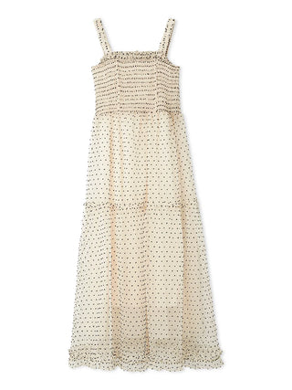 Smocked Tiered Maxi Dress with Ruffle Straps in GRAY BEIGE, Luxury Women's Dresses at SNIDEL USA.