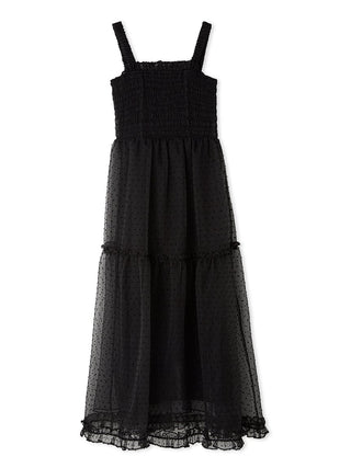 Smocked Tiered Maxi Dress with Ruffle Straps in BLACK, Luxury Women's Dresses at SNIDEL USA.