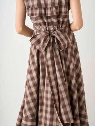 Sleeveless Asymmetrical Button-Down Maxi Dress in Check, Luxury Women's Dresses at SNIDEL USA