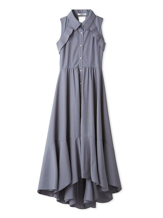 Sleeveless Asymmetrical Button-Down Maxi Dress in Blue, Luxury Women's Dresses at SNIDEL USA