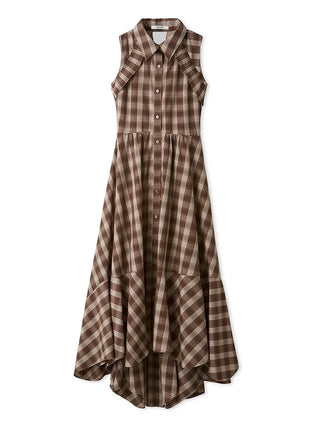 Sleeveless Asymmetrical Button-Down Maxi Dress in Check, Luxury Women's Dresses at SNIDEL USA