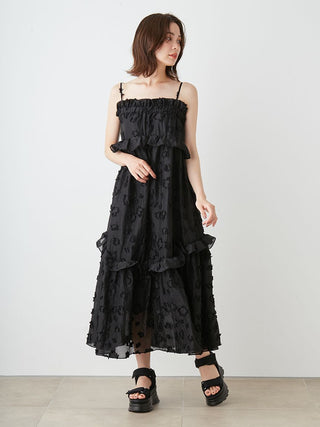 Spaghetti Strap Ruffle Maxi Dress in BLACK, Luxury Women's Dresses at SNIDEL USA.