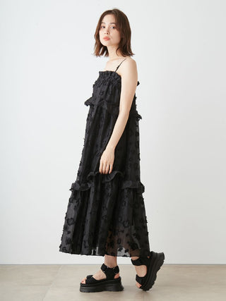 Spaghetti Strap Ruffle Maxi Dress in BLACK, Luxury Women's Dresses at SNIDEL USA.