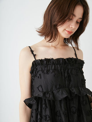 Spaghetti Strap Ruffle Maxi Dress in BLACK, Luxury Women's Dresses at SNIDEL USA.