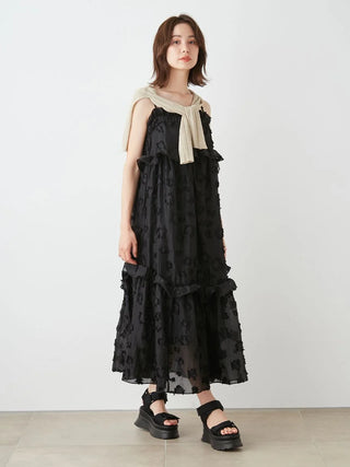 Spaghetti Strap Ruffle Maxi Dress in BLACK, Luxury Women's Dresses at SNIDEL USA.