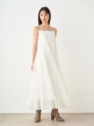 Pleated Varie Tiered Maxi Knit Dress in WHITE, Luxury Women's Dresses at SNIDEL USA.