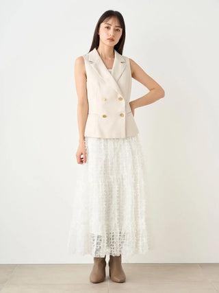 Pleated Varie Tiered Maxi Knit Dress in WHITE, Luxury Women's Dresses at SNIDEL USA.