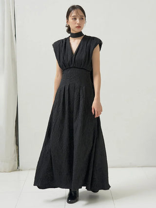 Sleeveless Plunge Neck Maxi Dress in BLACK, Luxury Women's Dresses at SNIDEL USA.