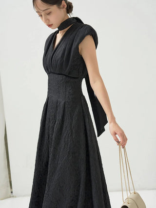 Sleeveless Plunge Neck Maxi Dress in BLACK, Luxury Women's Dresses at SNIDEL USA.