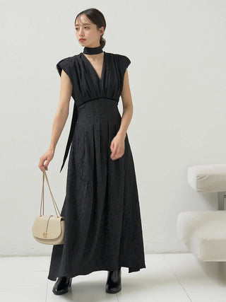 Sleeveless Plunge Neck Maxi Dress in BLACK, Luxury Women's Dresses at SNIDEL USA.