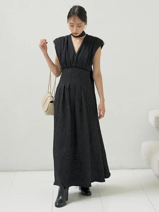 Sleeveless Plunge Neck Maxi Dress in BLACK, Luxury Women's Dresses at SNIDEL USA.