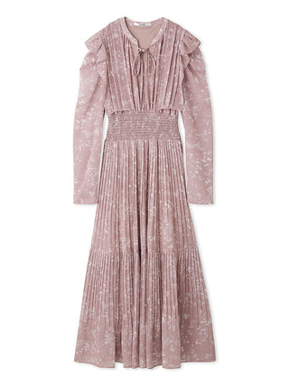 Vintage-Inspired Pleated Maxi Dress in Pink Beige, Luxury Women's Dresses at SNIDEL USA