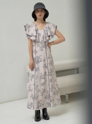 Ruffle Sleeve A-Line Dress Maxi Dress in PINK BEIGE, Luxury Women's Dresses at SNIDEL USA.