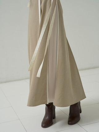 Side Pleated Sleeveless Maxi Dress  with Sailor Collar in Beige, Luxury Women's Dresses at SNIDEL USA