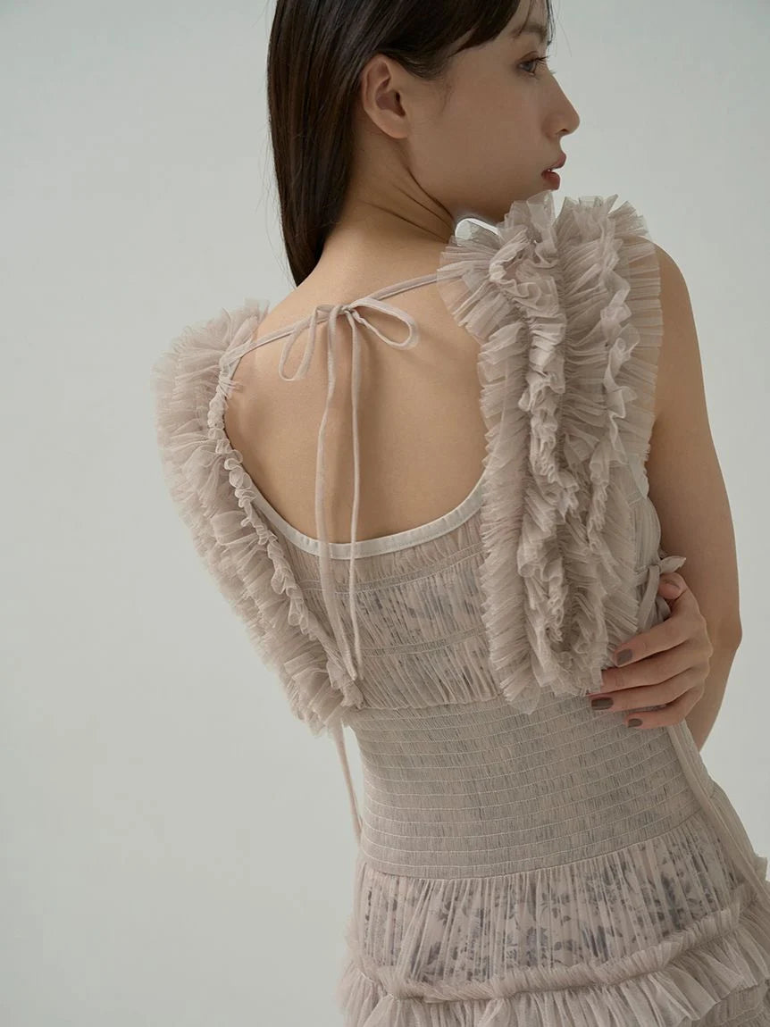 sheer tiered ruffle dress Sheer Glittering Lace Tiered Ruffle Midi Dress
